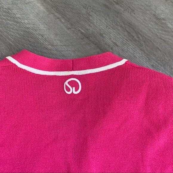 St. John Pink Cardigan Sweater Women’s M Gold Buttons Contrast Trim Preppy - Picture 8 of 10